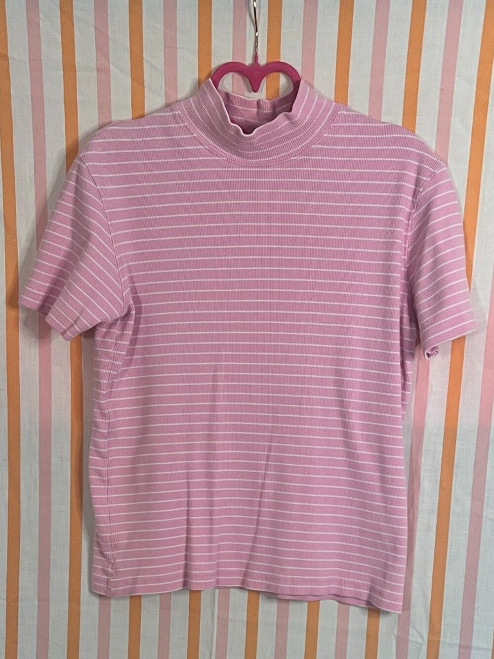 Vintage Pink Stripe Mock Neck Shirt